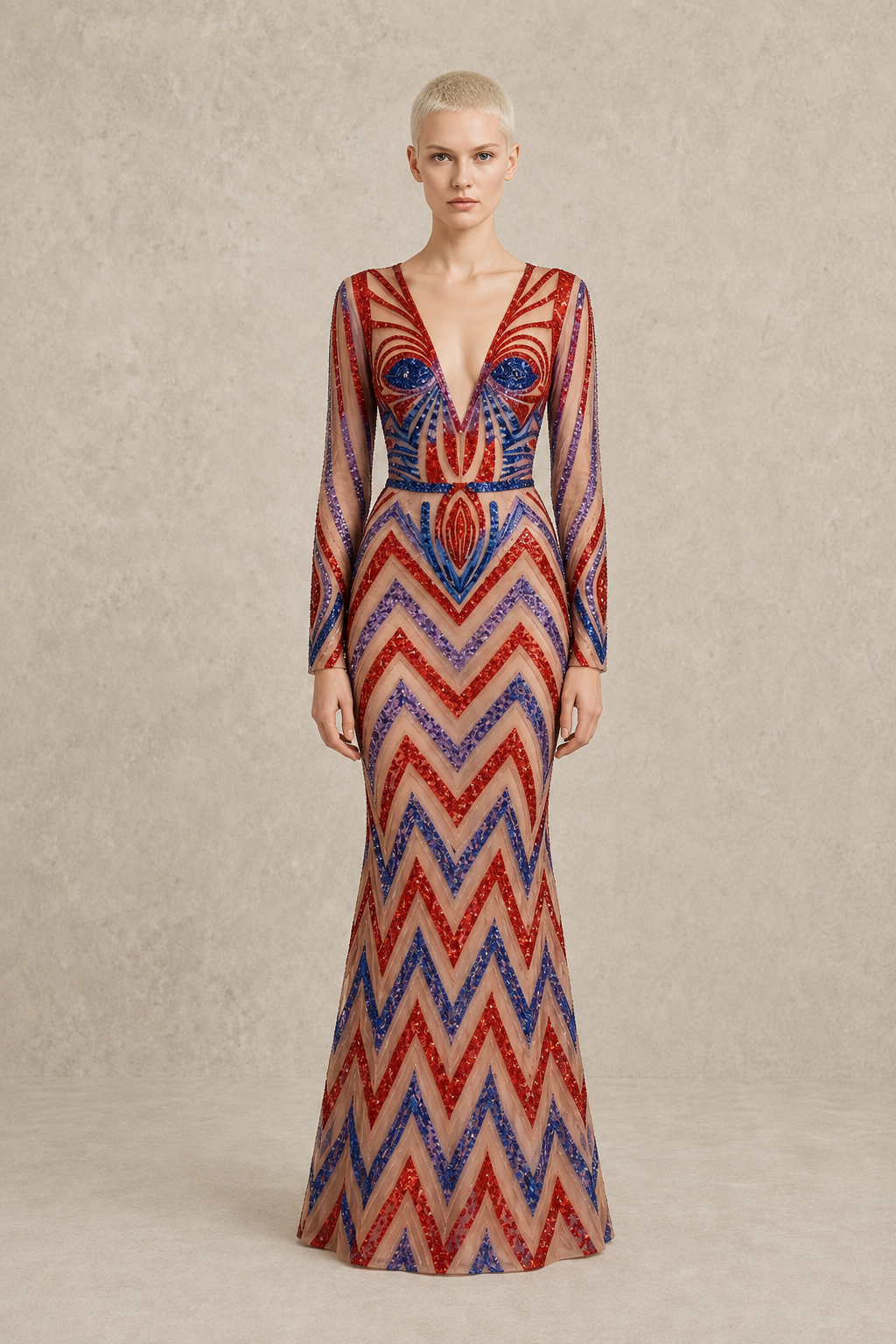 Kinetic Chevron Gown — MERIMAI eveningwear
