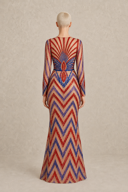Kinetic Chevron Gown — MERIMAI eveningwear