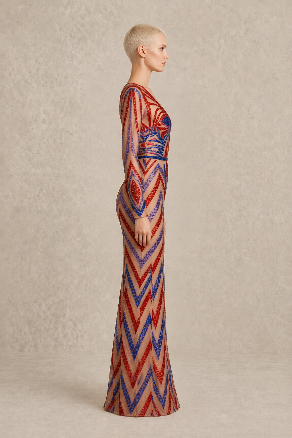 Kinetic Chevron Gown — MERIMAI eveningwear
