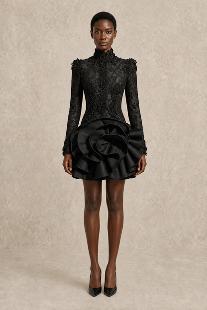 Noir Bloom Mini Dress — MERIMAI eveningwear