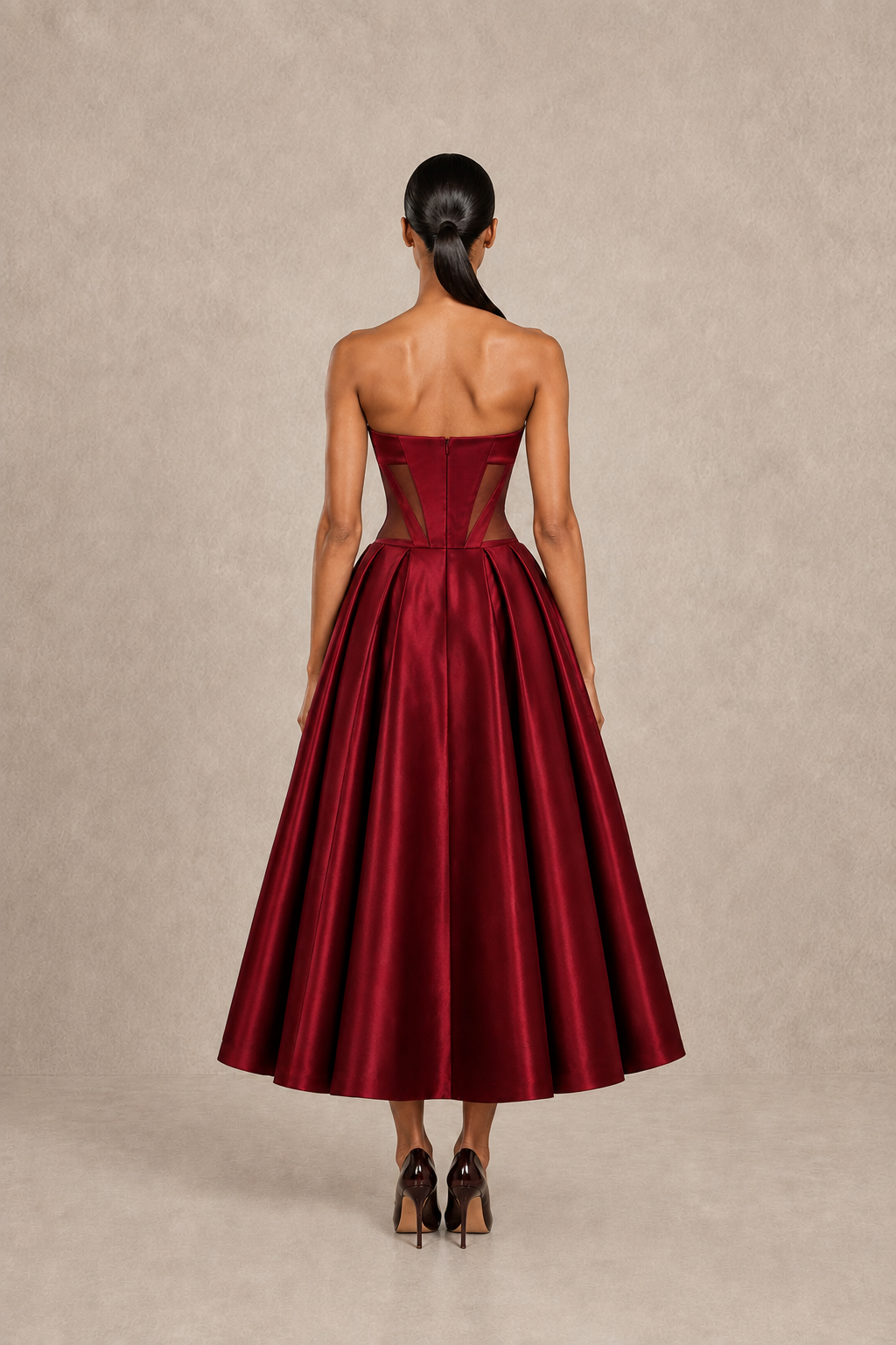 Crimson Frame Midi Dress — MERIMAI eveningwear