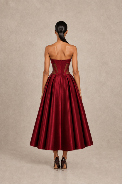 Crimson Frame Midi Dress — MERIMAI eveningwear