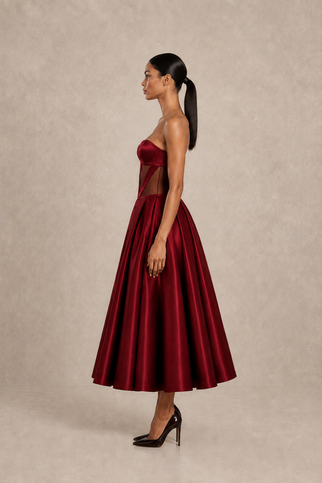 Crimson Frame Midi Dress — MERIMAI eveningwear