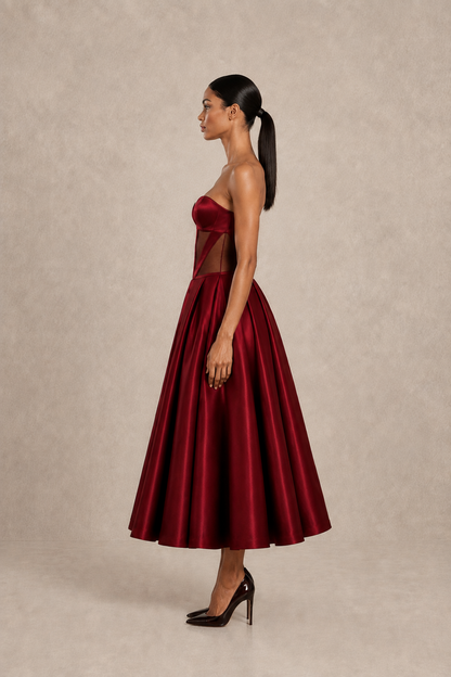 Crimson Frame Midi Dress — MERIMAI eveningwear