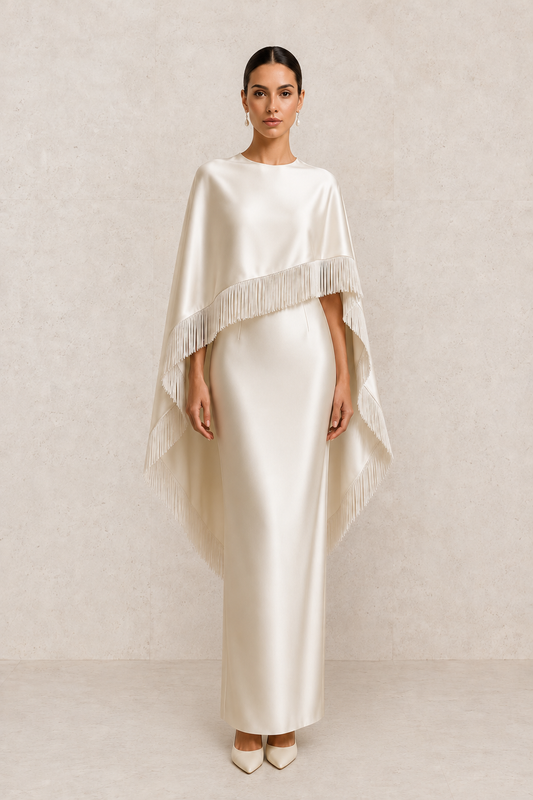 Ivory Serenity Cape Gown — MERIMAI eveningwear