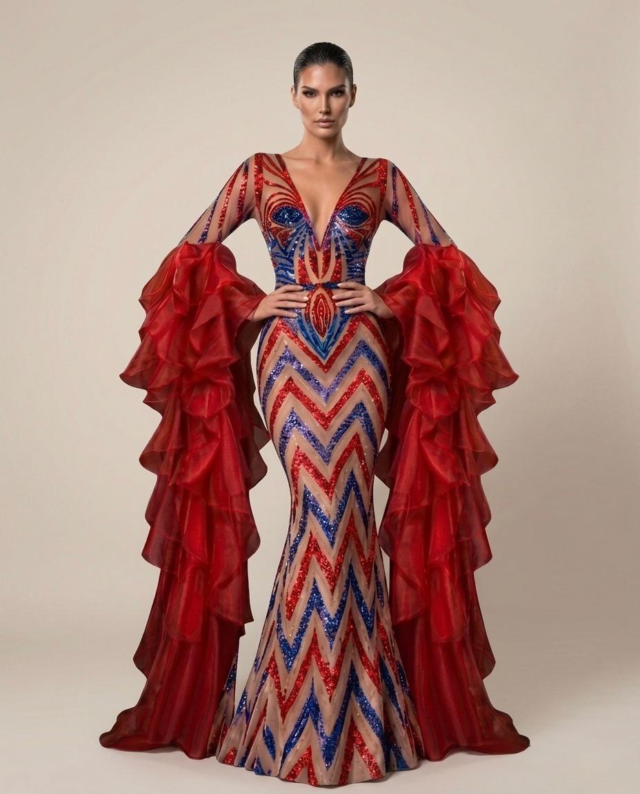 CRIMSON CHEVRON GOWN