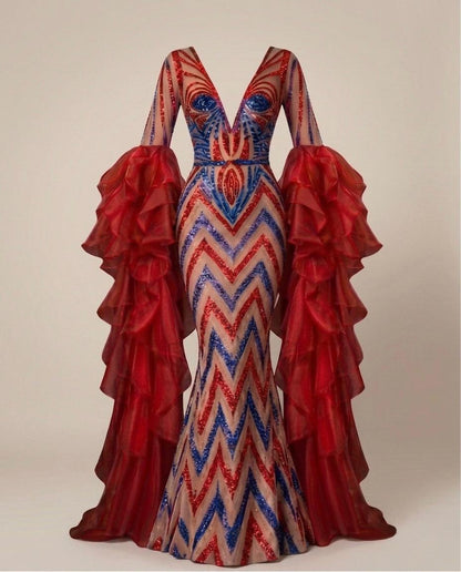 CRIMSON CHEVRON GOWN